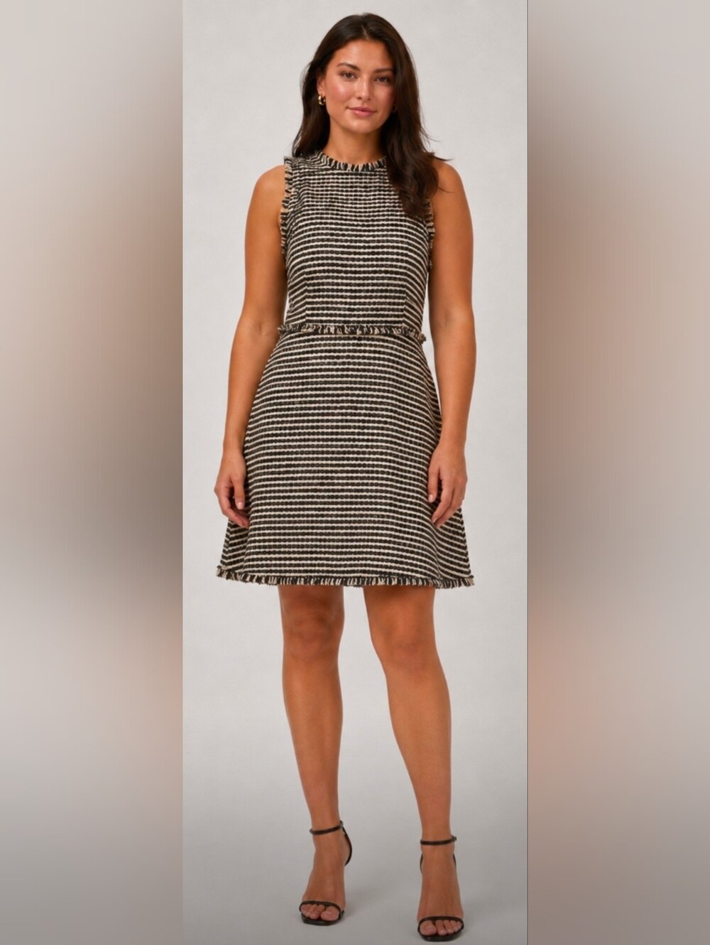 Zara Woman Navy & White Tweed Sleeveless Dress - Size Medium